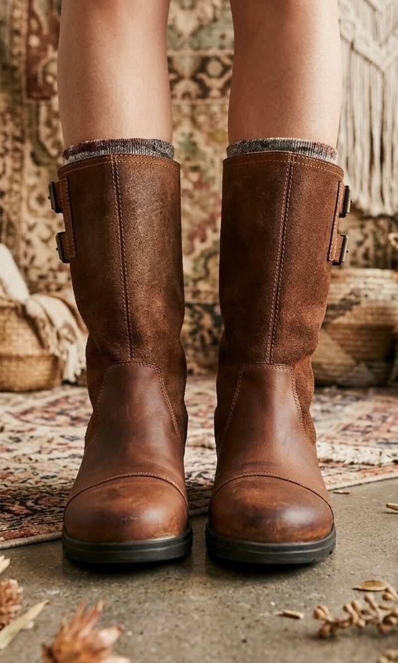 SOREL Major Pull-On Mid-Calf Brown Suede Leather Moto Buckle Womens Boot Size 8